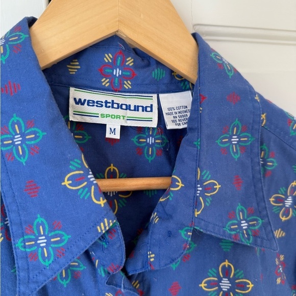 Vintage Blue Floral Tribal Design Shirt - Picture 2 of 4